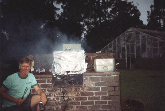 Smoking ribs and chicken, hickory smoked Bar b q ribs